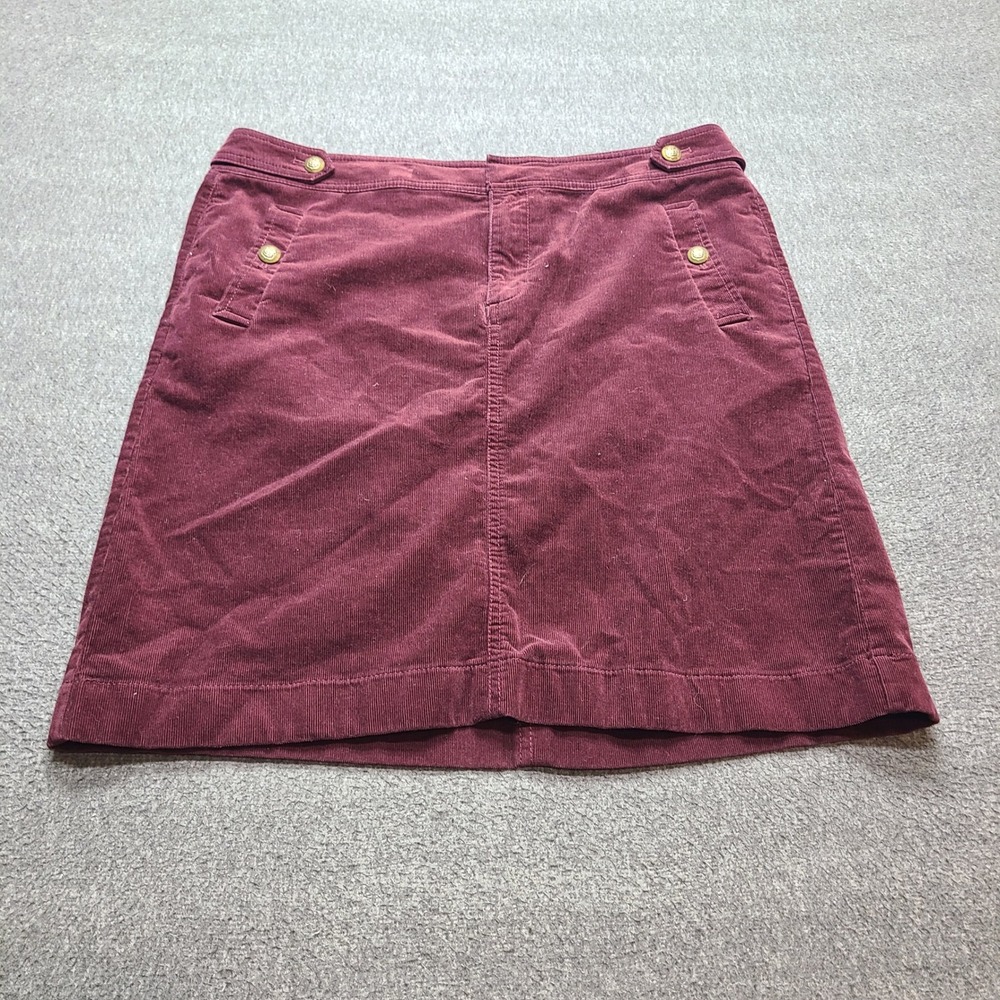 Talbots Corduroy‎ Skirt Women 12 Burgundy Excellent Gold Button Mini Stretch